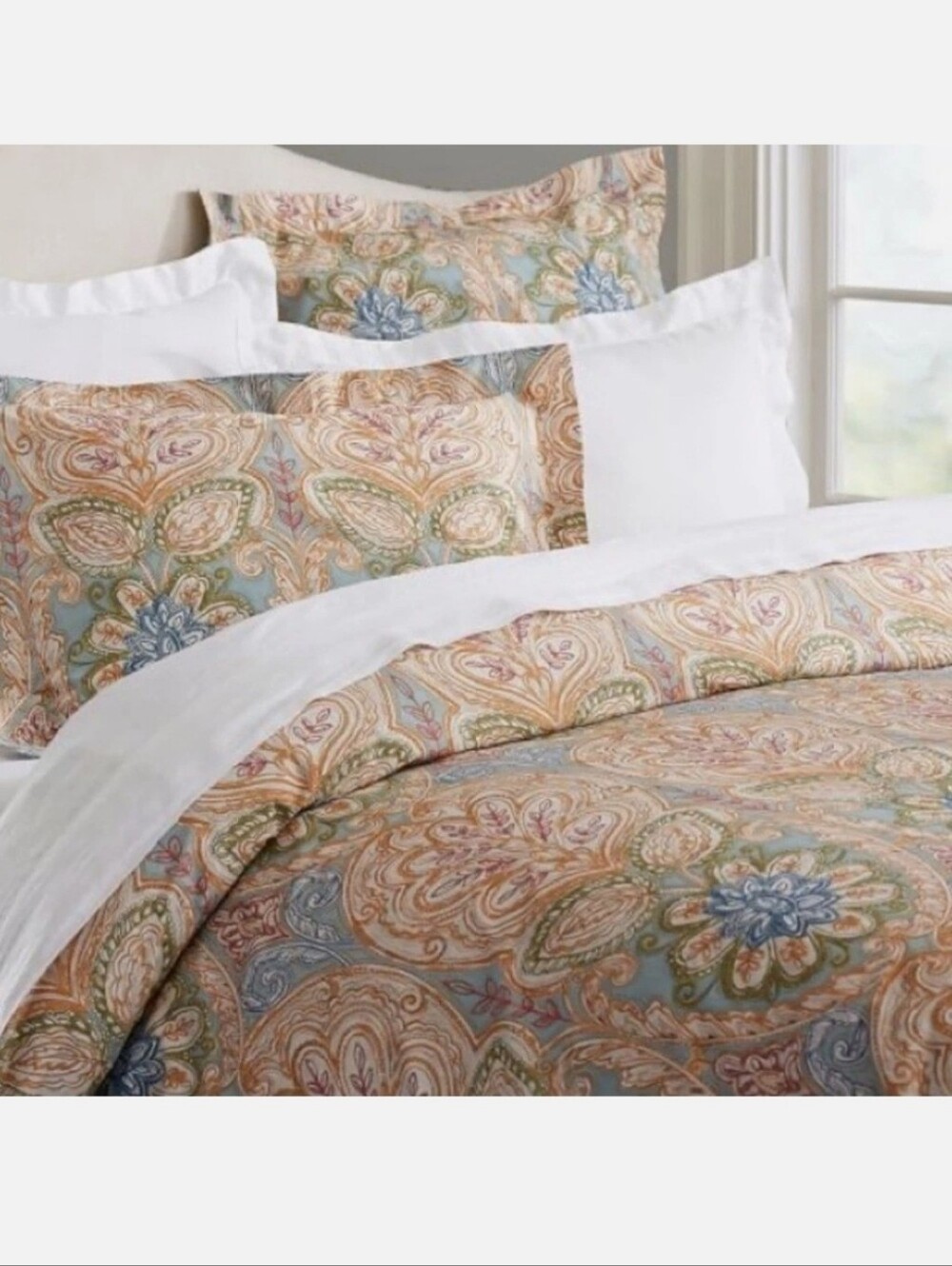 Pottery Barn Catrina Bed Set Boho Paisley Cotton Duvet Cover & Pillow Shams